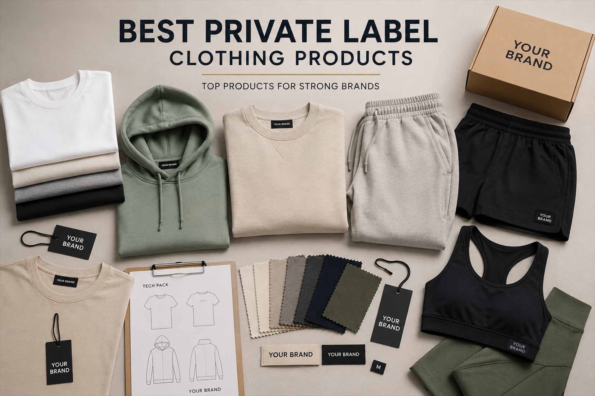 Best private label clothing products including T-shirts, hoodies, sweatpants, shorts and basics