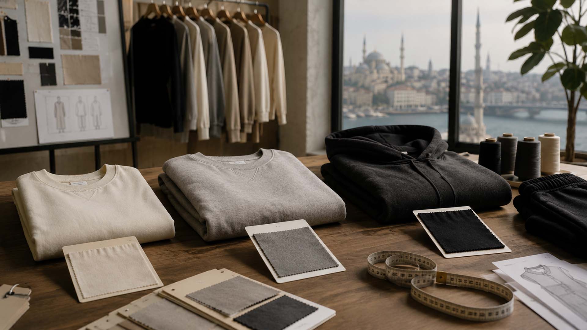 Fabric GSM explained with cotton jersey fleece swatches and garment samples